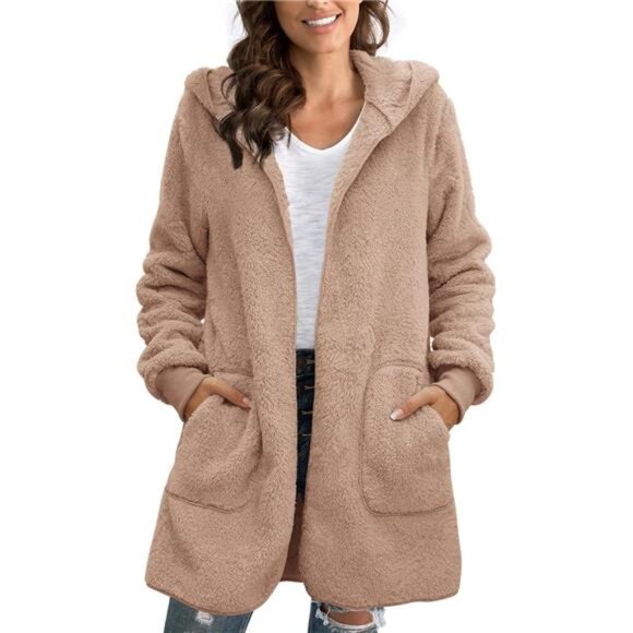 Womens Oversized Sherpa Jacket Long Cardigan Sweaters Fuzzy Fleece - Picture 3 of 5